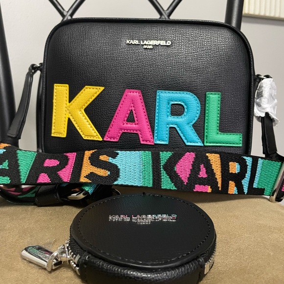 Karl Lagerfeld Black Crossbody with Multicolor Letters & Multicolor Strap - Picture 3 of 6